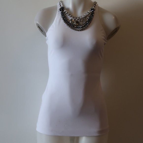 WOMENS CHRISTINA MAKOWSKY WHITE SILVER-TONED JEWELED NECK TOP XS * - Picture 1 of 16
